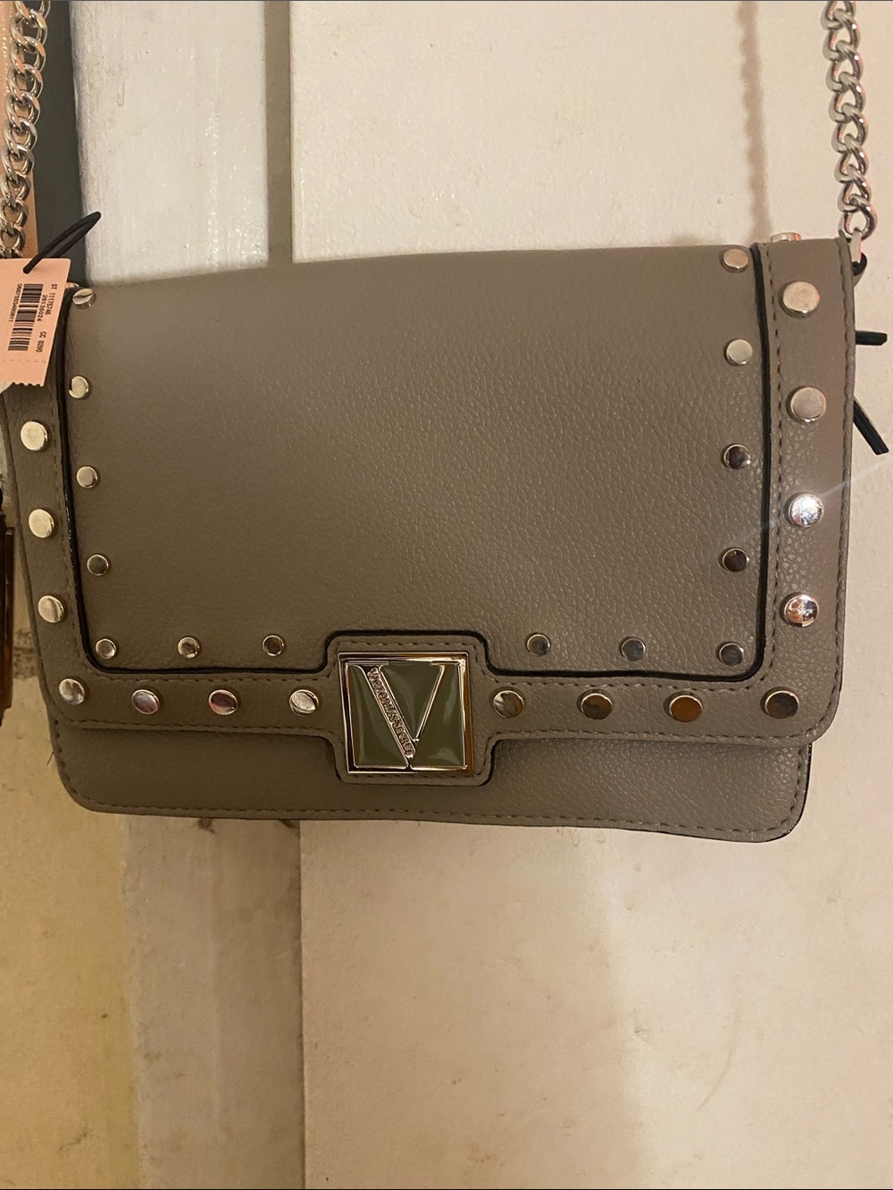 Valentino Gray Leather Studded Crossbody Bag